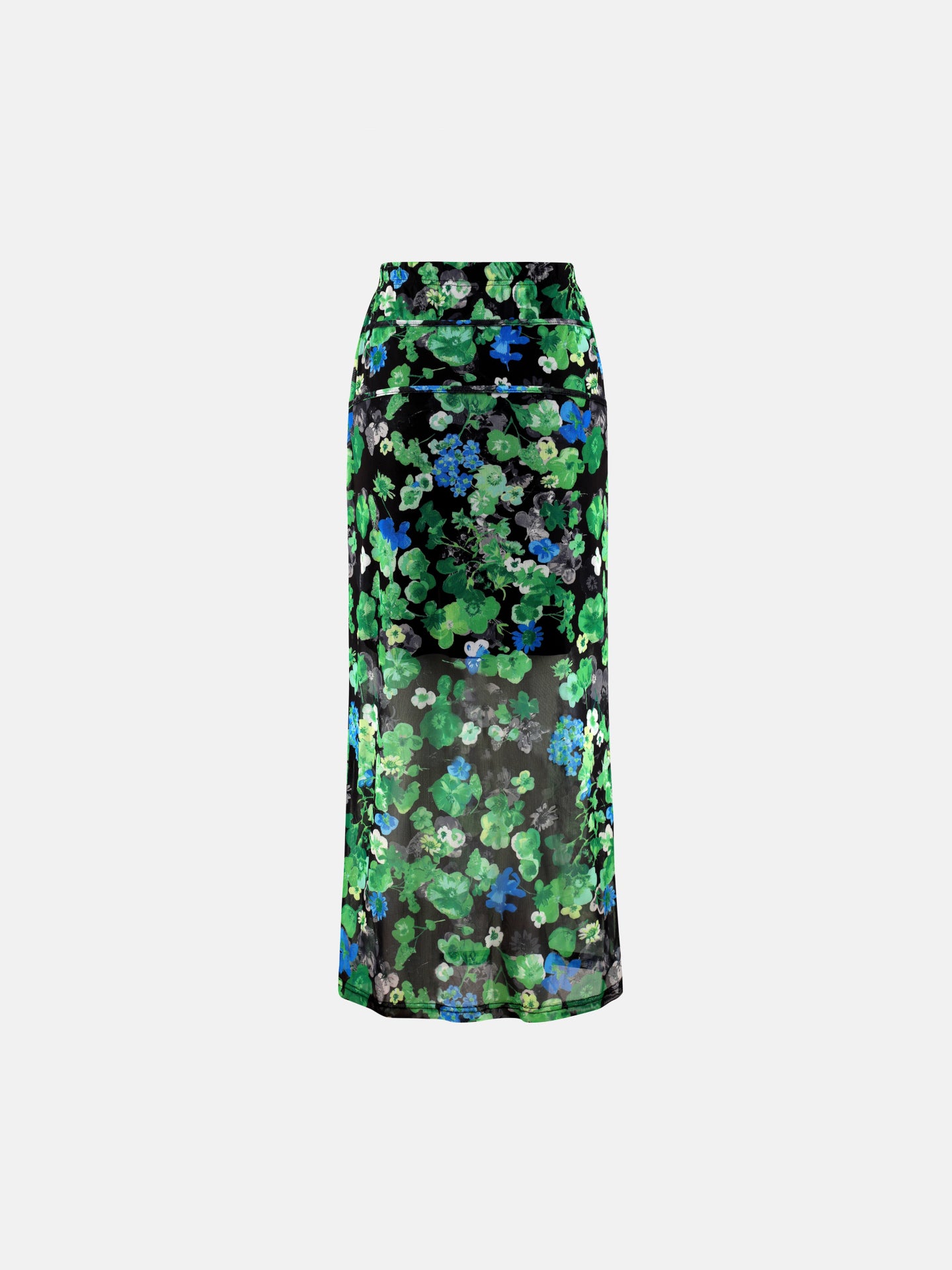 Tie Belt Detachable Slim Floral Printed Mesh Skirt URBANIC