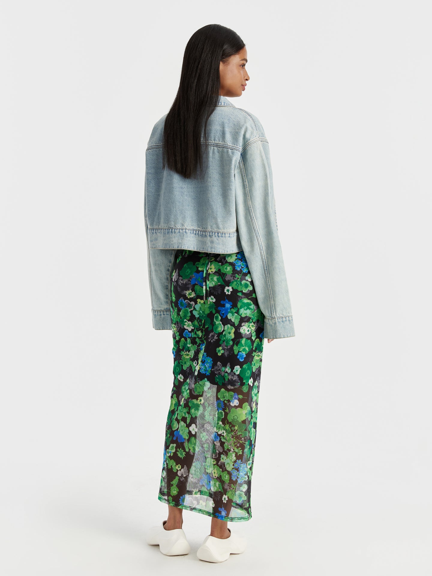 Tie Belt Detachable Slim Floral Printed Mesh Skirt URBANIC